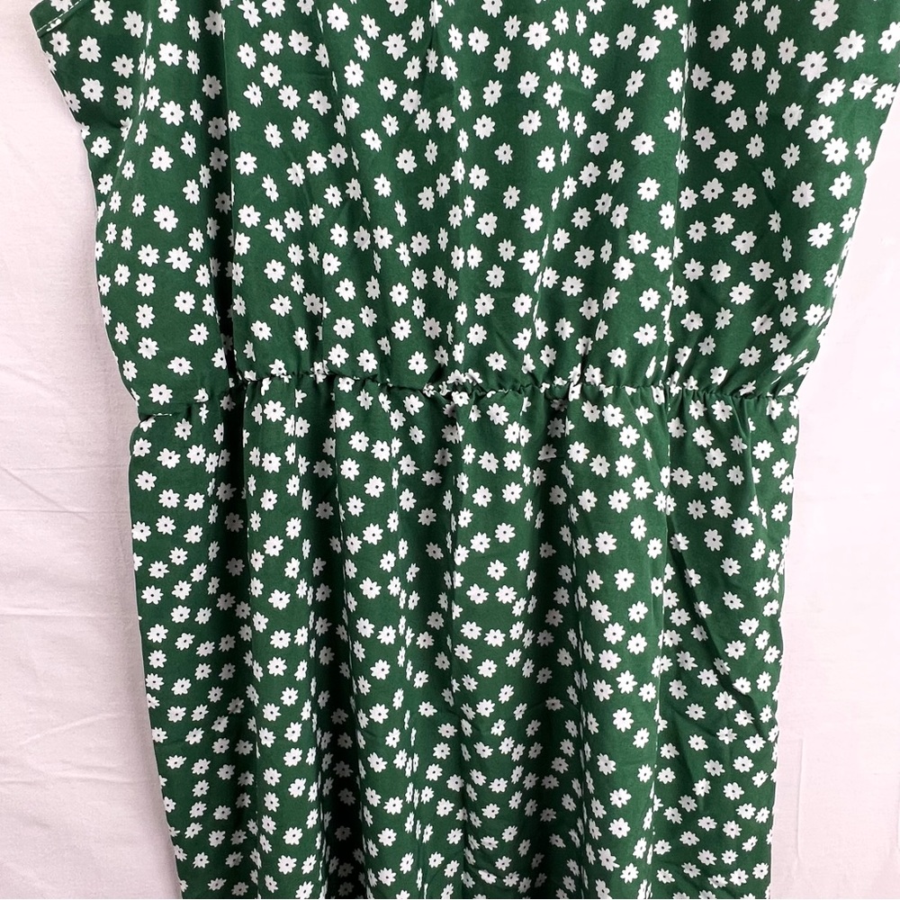 Boho Peasant Green White Floral Maxi Dress Size L - Picture 3 of 9